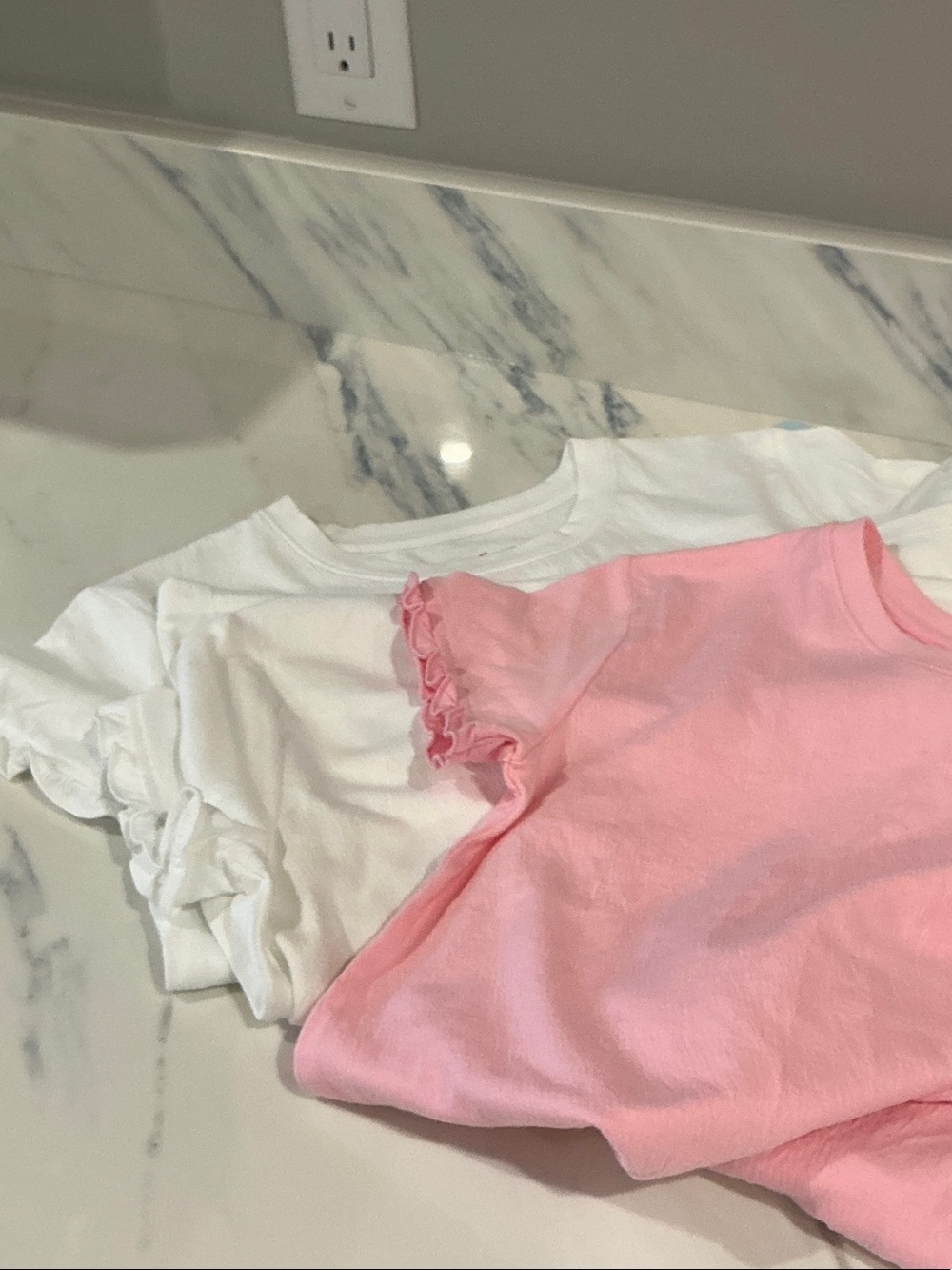 3 Cat & Jack White and Pink Short Sleeve Ruffle Tees
